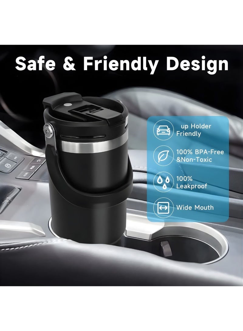 TYESO 1200ml Vacuum Insulated Tumbler 40oz Stainless Steel Travel Mug with Handle & Lid – Double Wall Thermal Water Bottle for Hot & Cold Drinks, Leakproof Large Capacity Cup – Black - Image 3